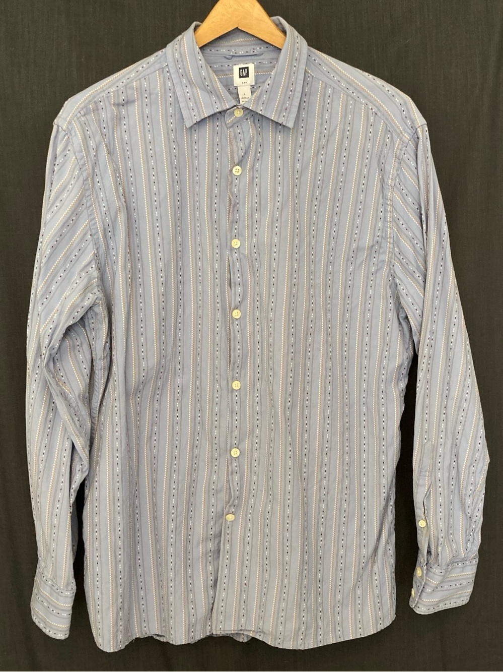 Vintage GAP Men's Light Blue Striped Button-Up Shirt